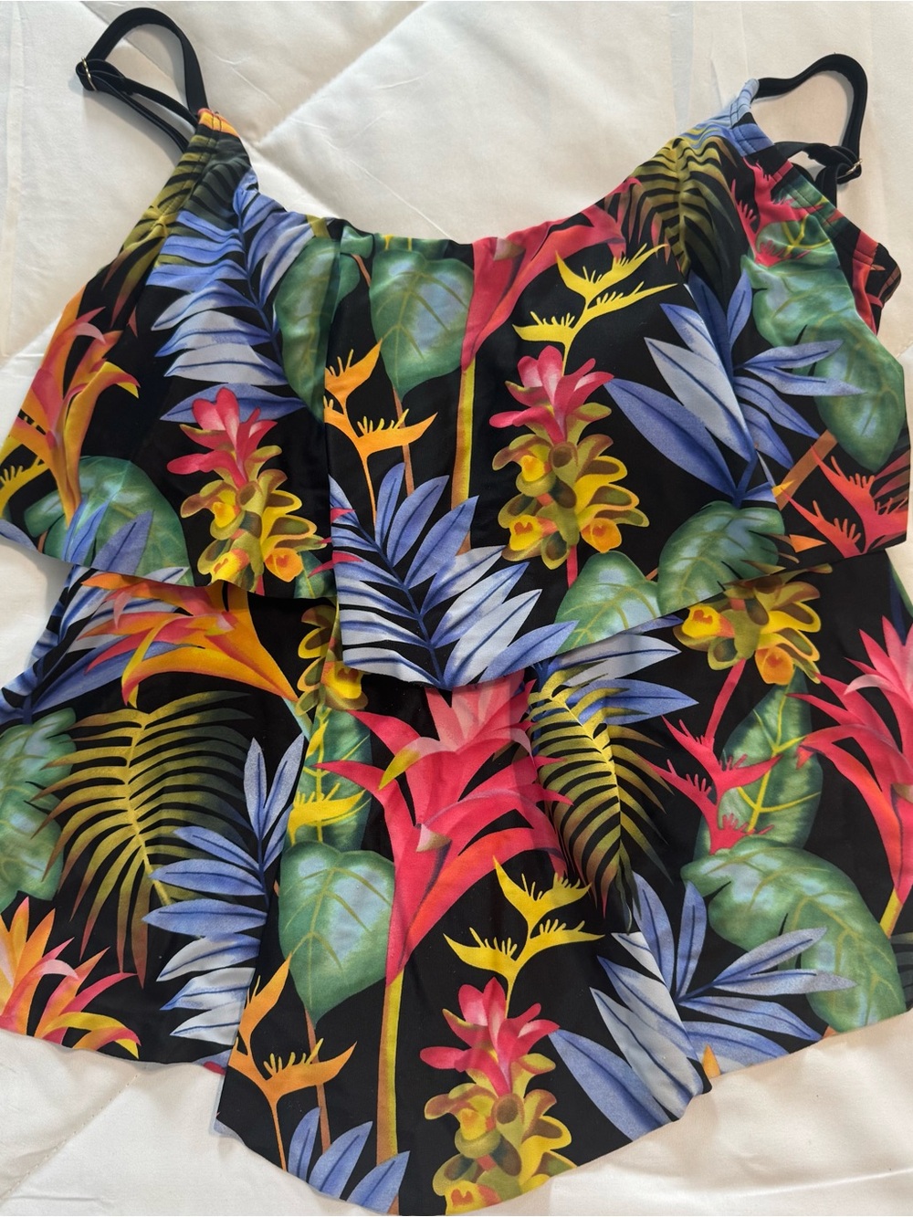Maxine of Hollywood Black Tropical Floral Ruffle Camisole
